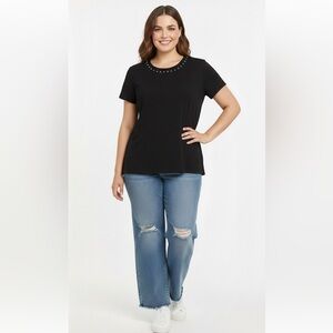 Alia Black Cotton Blend T-Shirt